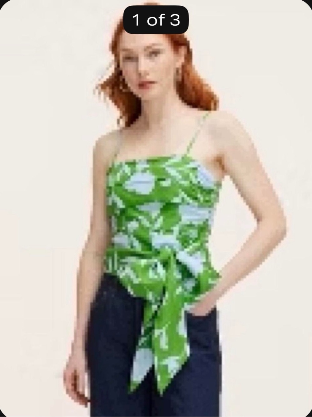 Kate Spade Small Green Floral Tie-Waist Spaghetti Strap Top